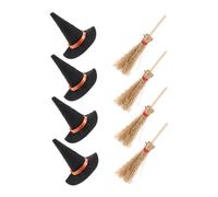 ERINGOGO 8Pcs Miniature Witch Hats Broom Felt Halloween Decor for Dollhouse Tiny Witches Hats Broom Unique Miniature House Accessories for Festive Decorations