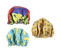 ERINGOGO Adjustable Kids Satin Sleeping Cap 3pcs Set Elastic Double-layer Hair Protection Hats for Home Travel - African Wax Print (peacock, Yellow Chrysanthemum, Light Blue