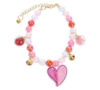 ERINGOGO Adjustable Pet Necklace Collar for Small Dogs and Cats, Iridescent Pearl Decorative Puppy Kitten Collar with Pink Heart Charm, 20Cm+7Cm Length, Suitable for Valentine’S Day and