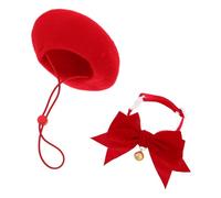 ERINGOGO Adjustable Red Wool Beret Hat and Bowtie Collar Set with Bell for Cats and Small Dogs Comfortable Carnival Pet Hat Accessories for Birthdays Holidays and Photos