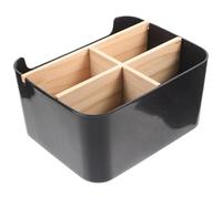 ERINGOGO Bamboo and Wood Cosmetic Storage Box with Detachable Compartments, Desktop Makeup Organizer, Black Square Skin Care Holder for Home Sundries Storage and Makeup Brush Display