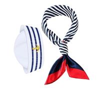 ERINGOGO Blue and White Striped Sailor Captain Hat and Scarf Set for Adults and Comfortable Fit Soft Nautical Theme for Costume Parties and Casual Wear