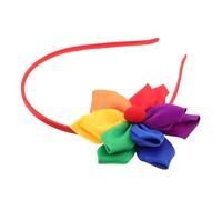 ERINGOGO Boho Rainbow Flower Headband with Handmade Cloth Flowers Soft Comfortable Hair Hoop for Women Festival Birthday Party Colorful Double Ribbon Hair Accessory