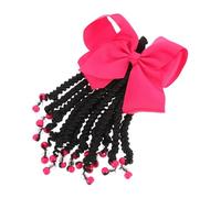 ERINGOGO Braided Ponytail Hair Extension Bowknot Beads, 6-inch Synthetic Braided Ponytail Decoration for African Children, Rose Red Hairpiece for Braiding and Styling