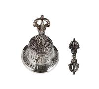 ERINGOGO Brass Vajra Bell 6.5CM Handcrafted Tibetan Meditation Bell Pestle Silver Color Suitable for Buddhist Rituals and Home Decoration