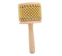 ERINGOGO Cabasa Handheld Percussion Instrument Wooden Handle and Metal Beads, Small Portable African Musical Shaker for Boys and Girls and Band Music, 8.5cm Gold Jazz and Latin Rhythm Toy