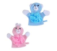 ERINGOGO Cartoon Bath Scrubber Bath Exfoliating Foaming Towel 2pcs Set Pink Rabbit Blue Bear for Children and Foaming