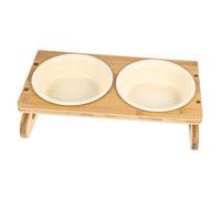 ERINGOGO Ceramic Cat Bowls Elevated Anti-slip Bamboo Stand, Double 600ml Bowls 15cm for Indoor Cats, Household Pet Feeding Station to Protect Neck and Improve Eating Posture