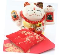 ERINGOGO Ceramic Fortune Cat Cushion with Floral Pattern Soft Square Base Mat for Wealth Cat Display Non-slip Decorative Pad for Home Decor Washable Small Figurine Support