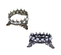 ERINGOGO Classic Pearl Crown Nail Art Pen Holder 2pcs Set Manicure Pen Brush Display Rack Ancient Gold and Silver Colors for Home and Salon Nail Accessory Storage