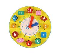 ERINGOGO Clock for Preschool Wooden Educational Shape Clock Teaching Aid Safe Smooth Blocks with Water-based Paint Lightweight Cognitive Learning