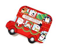 ERINGOGO Creative Car-shaped Christmas Cookie Tin with Lid Red Tinplate Candy Box for Festive Treats Decorative Storage Container for Holiday Cards and Money Small Sealed Biscuit Holder for