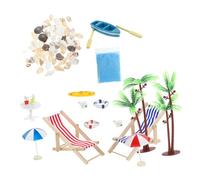 ERINGOGO Creative Resin Dollhouse Beach Summer Micro Landscape Ornament with Sun Umbrellas Lounge Chairs Table Surfboard Shells Palm Trees Dolphins for DIY Fairy Garden Decor
