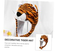 ERINGOGO Decorative Brown Tiger Plush Hat for Elastic Comfortable Winter Beanie Adorable Animal Accessory for Costume Party Photo Props