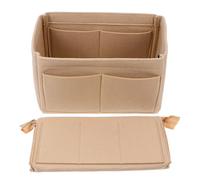 ERINGOGO Detachable Tote Insert Purse Travel Container Purse Organizer with Felt Bag and 14 Pockets Zipper (L, Beige) for Cosmetics and Pens Storage