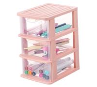 ERINGOGO Drawer-style Desktop Cosmetic Storage Box Organizer, 3-tier Pink Plastic Dustproof Makeup Storage Case for Home and Office Stationery