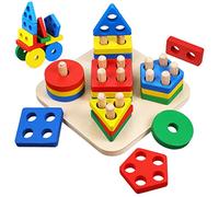ERINGOGO Educational Wooden Blocks for Shape Sorting and Stacking Puzzle Safe Smooth Edged Building Playthings for Preschool Learning and Cognitive Development