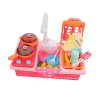 ERINGOGO Electric Dishwasher for Pink Plastic Kitchen Sink Playset with Water Flow Function Battery Pretend Dishwashing Kit to Develop Creativity and Motor Skills