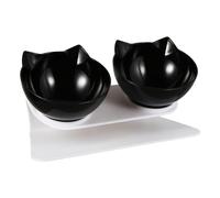ERINGOGO Elevated Tilted Cat Feeding Bowl Black Double Pet Eating Stand for Neck Protection Indoor Use Reduces Whisker Fatigue and Vomiting