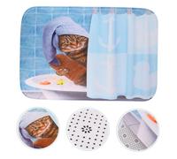 ERINGOGO Funny Cat Pattern Floor Mat Polyester Anti-skid Bathroom Door Carpet for Kitchen Living Entrance Hall Wearproof Cartoon Cat Foot Pad for Comfortable Walking and Easy Cleaning