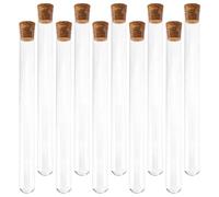 ERINGOGO Glass Test Tubes with Cork Stoppers 10 Pieces Flat Bottom 20X200Mm for Laboratory Teaching and Candy Storage