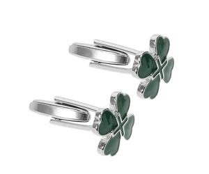 ERINGOGO Green heart-shaped cufflinks 2pcs Irish alloy stylish cuff jewelry men for casual outings and business meetings