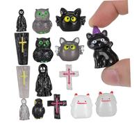 ERINGOGO Halloween Miniatures Resin Figurines with Ghost Demon Crow Tombstone Compact DIY Spooky Decor for Graveyard Accessories and Halloween Village Displays Detailed Collectible