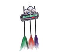 ERINGOGO Halloween Witch Broom Parking Sign with Wooden Witches Brooms Easy Assembly Porch Wall Decoration for Outdoor Indoor Halloween Party Rustic Hanging Plaque for Front Door