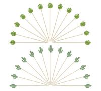 ERINGOGO Hawaiian Cake Topper Fruit Picks 100Pcs Wood Cocktail Sticks Cactus Monstera Leaf for Tropical Beach Party Appetizers