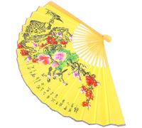 ERINGOGO Large Chinese Style Wall Fan 0.5x0.9m Bamboo Silk Folding Hand Fan with Yellow Floral Bird Pattern for Living Room Decor Wedding Celebration and Photography Props