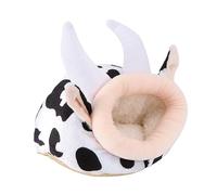 ERINGOGO Large Cow Print Plush Hamster Bed Cozy Semi-Closed PET Nest Soft Cotton Home PET Bed for Small Animals