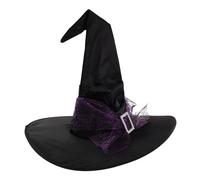 ERINGOGO Large Purple Ruched Witch Hat with Spider Web Gauze Mesh for Women and Men Halloween Cosplay Costume Accessory with Celestial Star and Moon Design Reusable Headwear for Themed