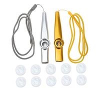 ERINGOGO Metal Kazoo Set with 10 Replacement Membranes, Professional Small Kazoo Instruments in Gold and Silver with Neck Lanyards, Musical Toy Suitable for Beginners and Performance Use