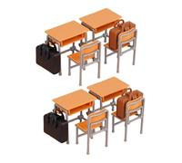 ERINGOGO Miniature Classroom Furniture Yellow Desks Chairs Backpacks Dollhouse Accessories for Play Teaching Tools and Photography Props