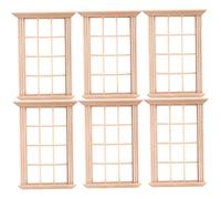 ERINGOGO Miniature Doll House Window Frame Model 6pcs Wooden Unpainted Twelve-Grid Windows for 1/12 Scale Mini House Decoration DIY Furniture Accessories Miniature Room and Garden Decor