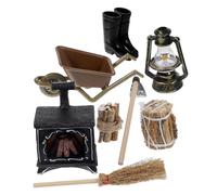ERINGOGO Miniature Dollhouse Fireplace Model with Farm Firewood Figurines Non Luminous Antique Bronze for Winter Decor for Dollhouse Accessories and Photography Props