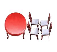 ERINGOGO Miniature Dollhouse Furniture European Style Wood Dining Table and Chairs Set Small Mini Table Chair Set for Dollhouse Decor Elegant Wood Dining Furniture for Mini Spaces