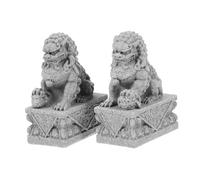 ERINGOGO Miniature Lion Sculpture Pair Stone Grey Resin Small Lion Figurines Home and Office Tabletop Decor Feng Shui Garden Ornaments