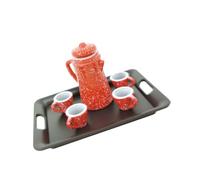ERINGOGO Miniature Tea with Teapot and Four Cups Black Tray Dollhouse Furniture Accessory for Fairy House Decor Creative Small Scale Kettle and Cups for Playroom