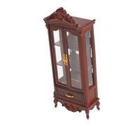 ERINGOGO Miniature Vintage Wooden Display Shelf with Double-door Cabinet for Dollhouse European French Style Mini Storage Bookshelf Model for Doll Scene Accessories