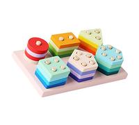 ERINGOGO Montessori Wooden Geometric Shape Sorting and Stacking for Years Educational Puzzle for Fine Motor Skills and Color Recognition Development