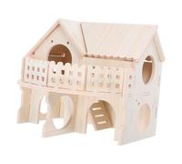 ERINGOGO Natural Wooden Hamster House Multi-chamber Hideout with Double Layers for Play and Exploration Whimsical Design Enhances Hamster Cage Habitat and Supports Mental Wellbeing