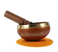 ERINGOGO Nepal Handmade 8cm Orange Copper Singing Bowl Meditation Set with Mallet and Colorful Cushion for Yoga and Buddhist Sound Therapy