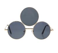 ERINGOGO Novelty Three Circle Punk Sunglasses with Black Grey Lenses and Gold Frame for Adults Stylish Party Eyewear for Cosplay Stage Performance and Street Photography Vintage Protective