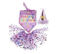ERINGOGO Pet Birthday Party Purple Costume for Cats Small Dogs with Soft Tutu Skirt Cone Hat and Bandana Bib Comfortable Celebration Outfit