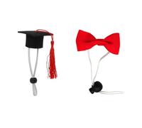 ERINGOGO Pet Graduation Hat and Bow-tie Set for Small Animals with Elastic Band, Red Tassel Cap and 3.5x7cm Bow Tie, Guinea Pig and Hamster Costume Accessories for Pet Supplies