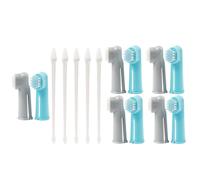 ERINGOGO Pet Toothbrush Kit with Two-Head Long Handle 15 Pcs for Dogs and Puppies and Finger Massage Toothbrushes, Easy to Use Cleaning Brush Accessories for Oral Health