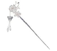 ERINGOGO Plum Blossom Hair Fork with Tassel Drop Sturdy Silver Plated Hair Chopstick for Women Vintage Wedding for Daily Wear and Special Occasions