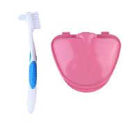 ERINGOGO Portable Denture Cleaning Case with Brush and Removable Strainer Material Soaking Container for Safe Easy-Clean Denture Storage and Bath Compact Bathroom Organizer Random Color