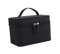 ERINGOGO Portable Makeup Bag Large Travel Organizer Cosmetic Bag Handle Black Fabric Handheld Toiletry Storage for Women Portable Travel